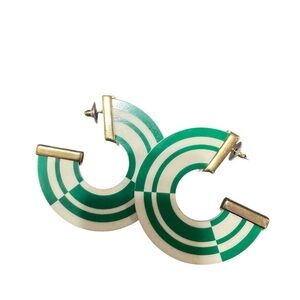 VTG! Chic Green and White Striped Hoop Earrings